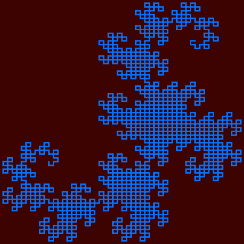 This example generates an 11th order dragon curve. It also changes the width of the curve to 3px and sets space size to 500x500px.
