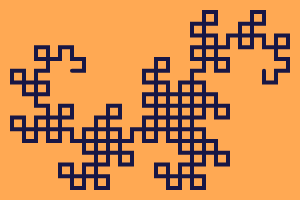 This example sets dimensions of dragon curve to 300x200px. It also sets iterations to 11 and background to orange.